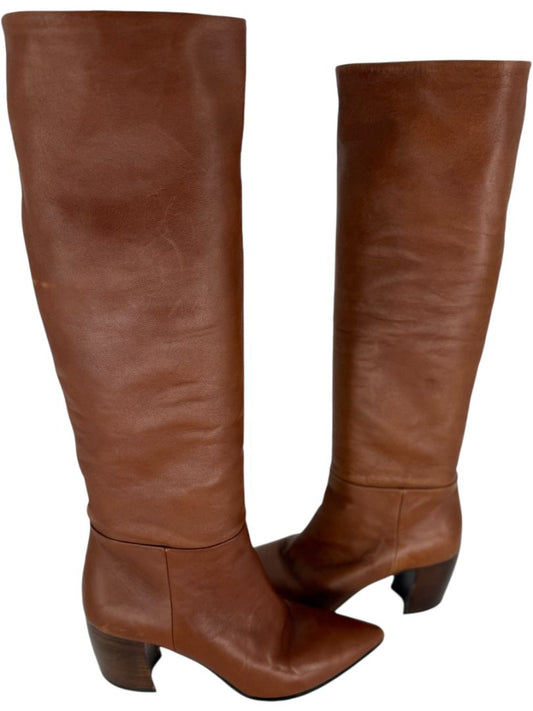 Prada Chestnut Brown Leather Knee-High Boots – Size 39