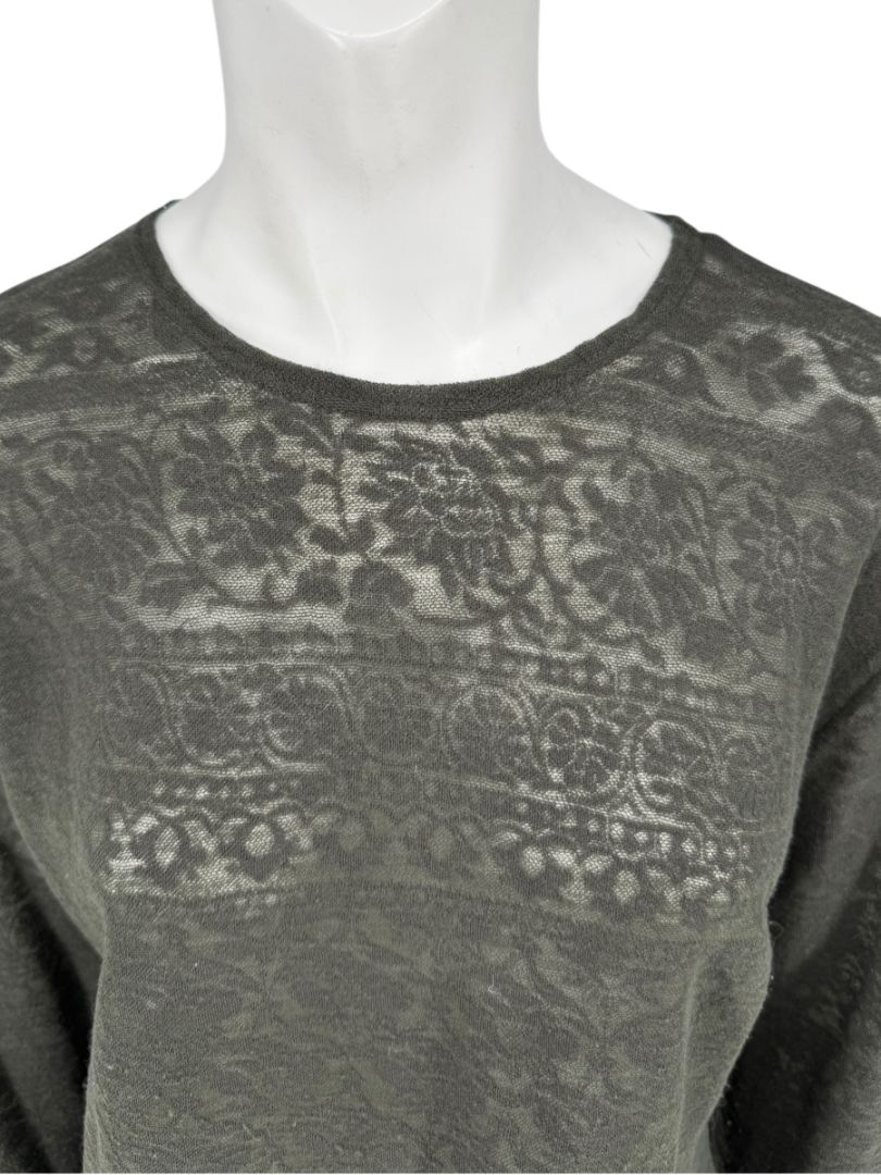 René Lezard Olive Green Textured Long Sleeve Top – Large