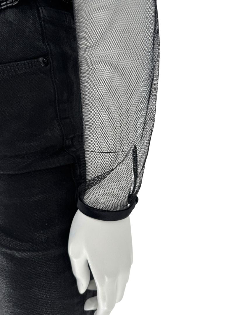 Linda Allard for Ellen Tracy Black Sheer Mesh Beaded Blouse - Size 12