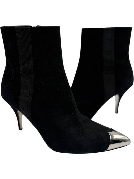 Calvin Klein Black Suede Booties with Silver Toe Cap – Size 39