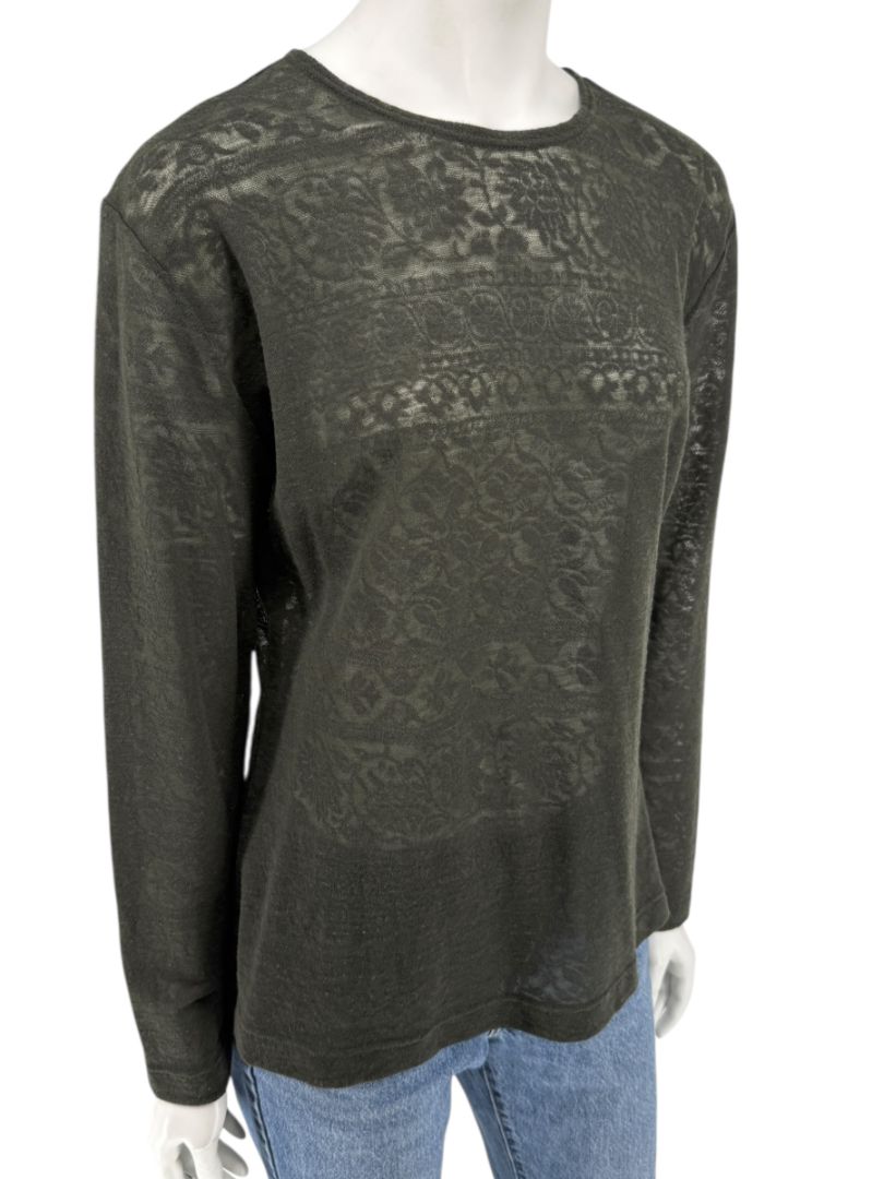 René Lezard Olive Green Textured Long Sleeve Top – Large