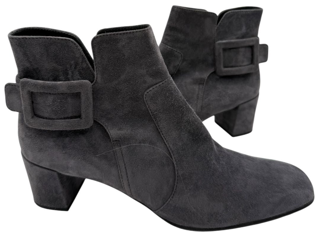 Roger Vivier Gray Suede Ankle Boots with Buckle Detail – Size 41
