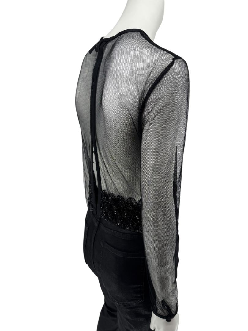 Linda Allard for Ellen Tracy Black Sheer Mesh Beaded Blouse - Size 12