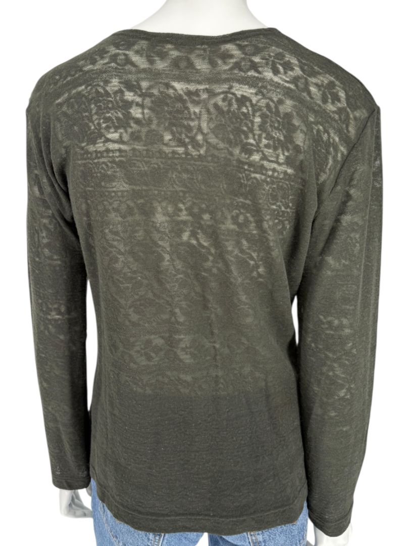 René Lezard Olive Green Textured Long Sleeve Top – Large