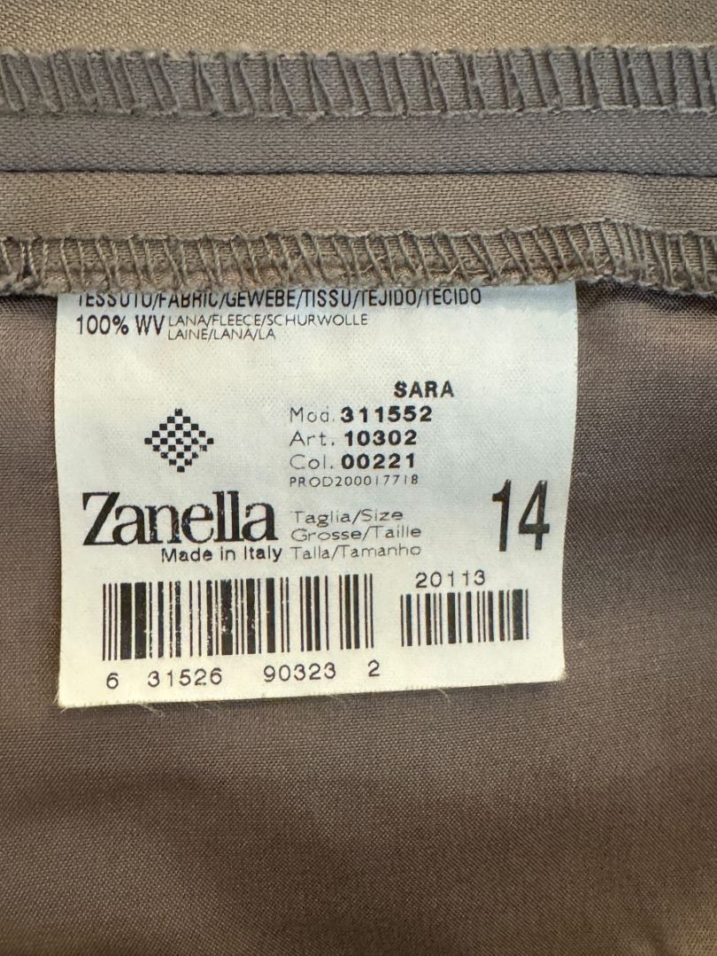 Zanella “Sara” Taupe Virgin Wool Pleated Trousers – Size 14