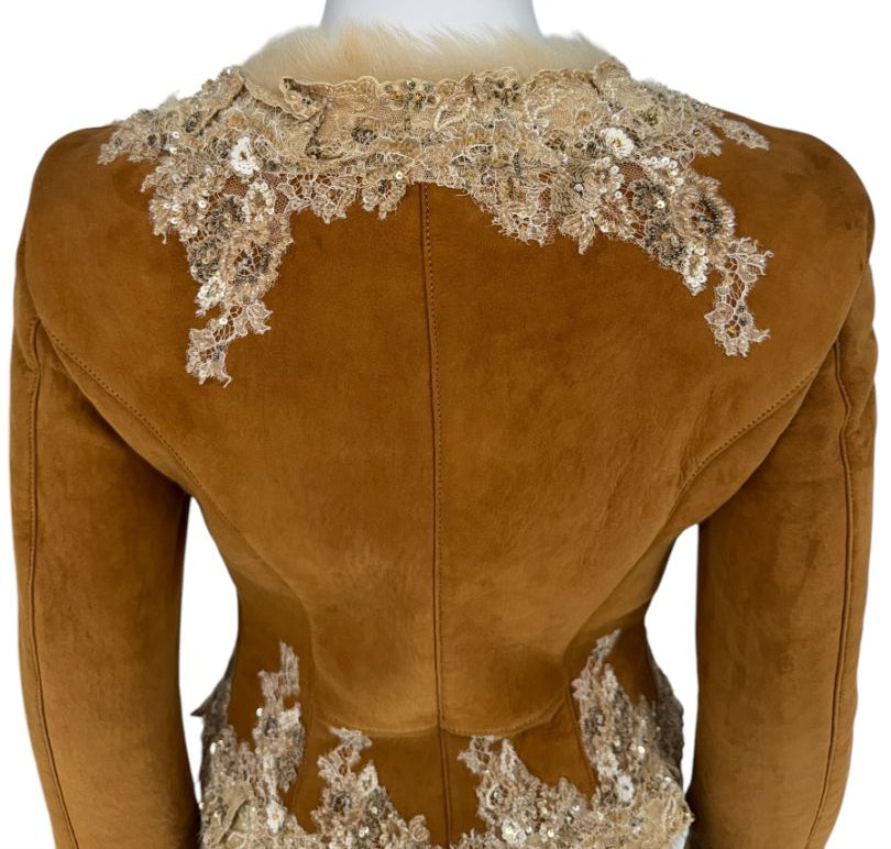 Valentino Fall 2002 Embellished Suede Fur Jacket – NWT – Size 2
