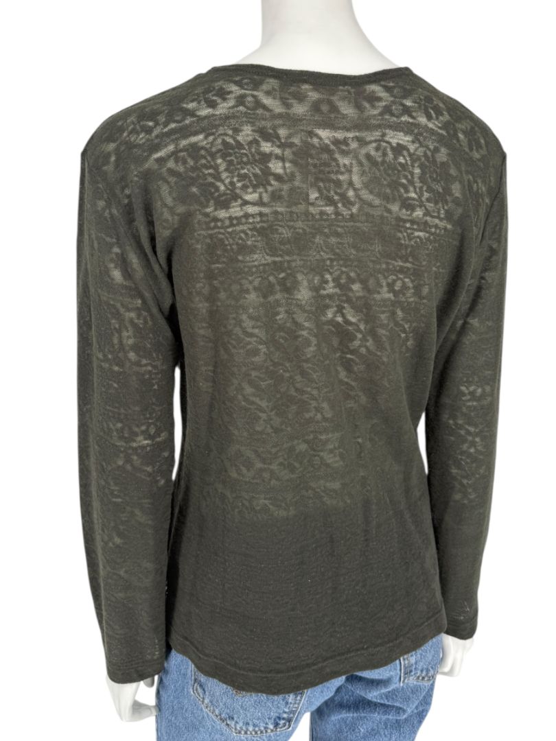 René Lezard Olive Green Textured Long Sleeve Top – Large