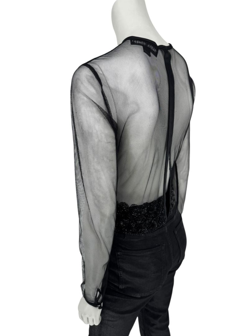 Linda Allard for Ellen Tracy Black Sheer Mesh Beaded Blouse - Size 12