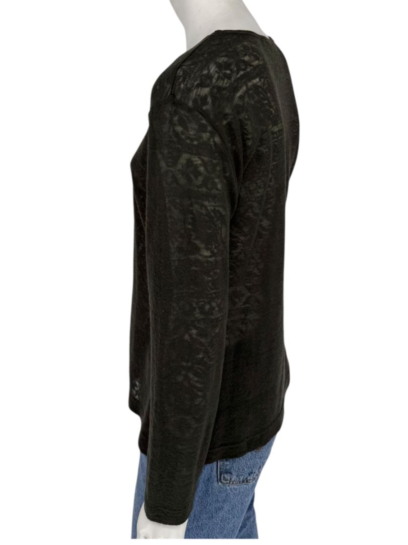 René Lezard Olive Green Textured Long Sleeve Top – Large