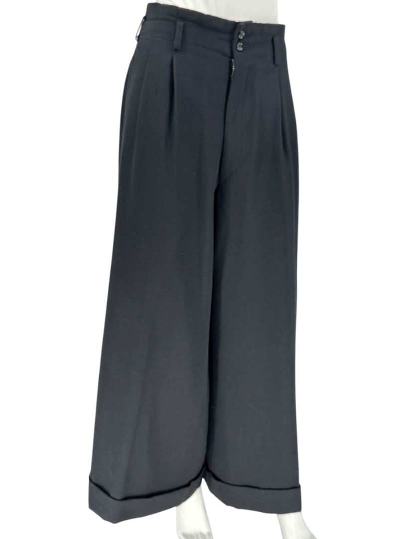 Comme des Garçons Women’s Black Wide-Leg Wool Trousers – Size L