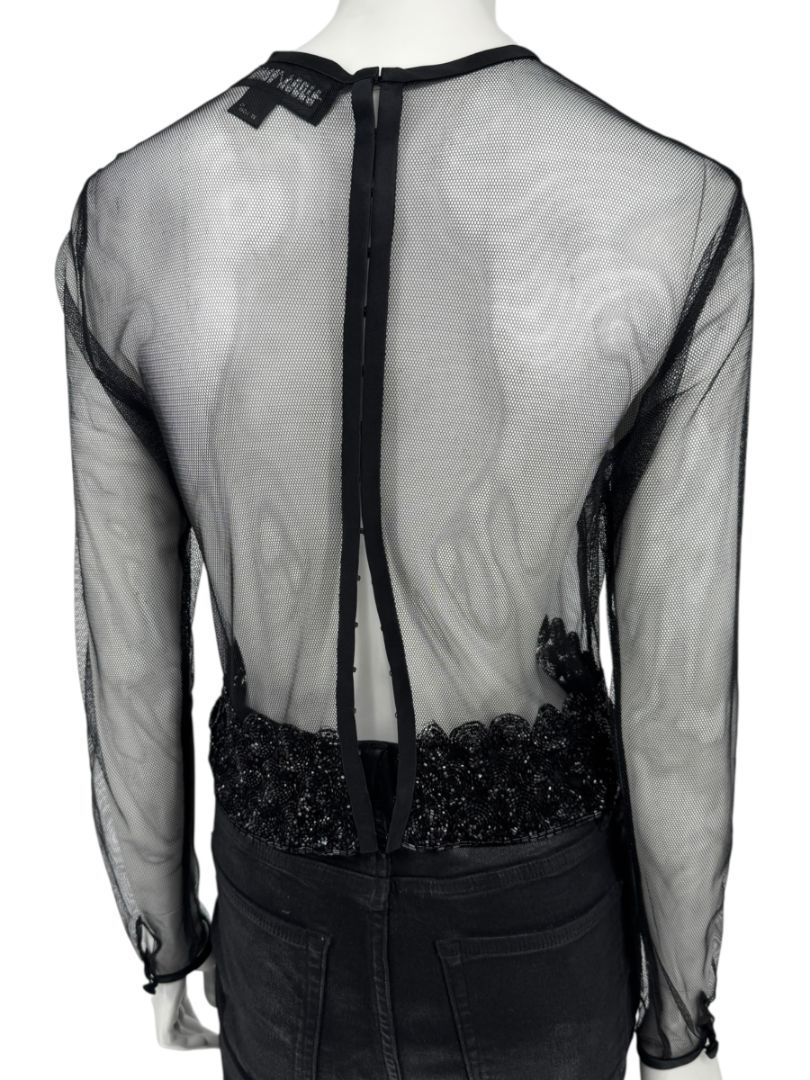 Linda Allard for Ellen Tracy Black Sheer Mesh Beaded Blouse - Size 12