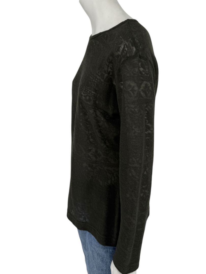 René Lezard Olive Green Textured Long Sleeve Top – Large