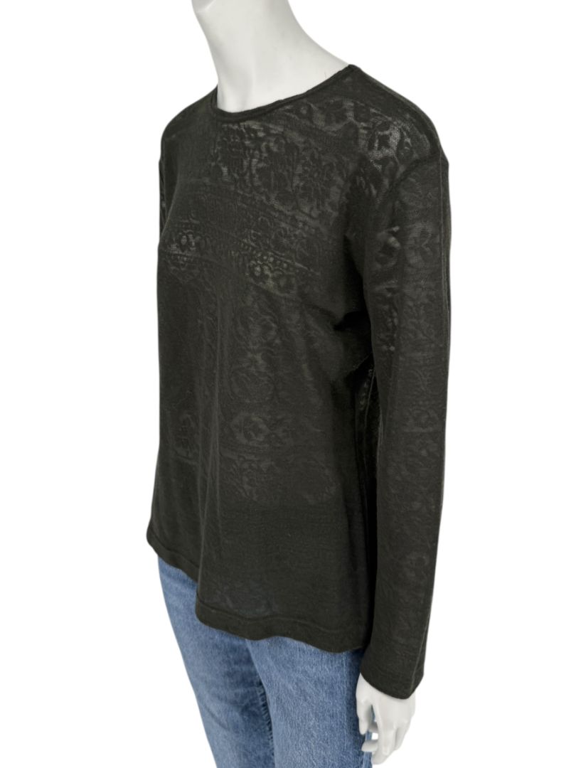 René Lezard Olive Green Textured Long Sleeve Top – Large