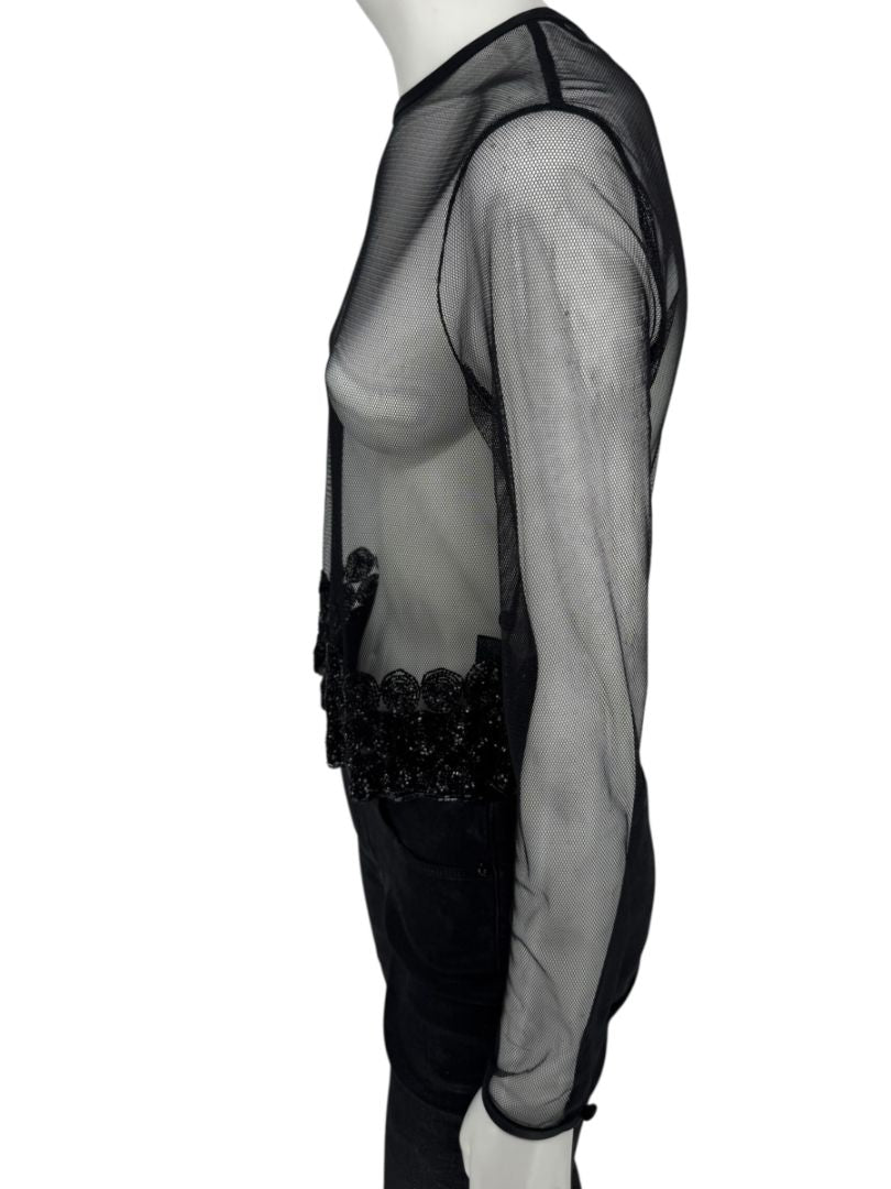 Linda Allard for Ellen Tracy Black Sheer Mesh Beaded Blouse - Size 12