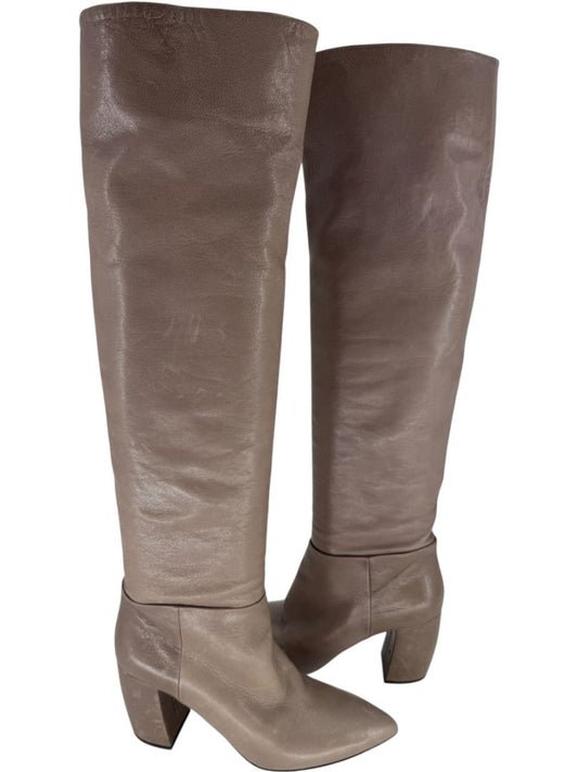 Prada Taupe Leather Knee-High Boots – Size 39.5