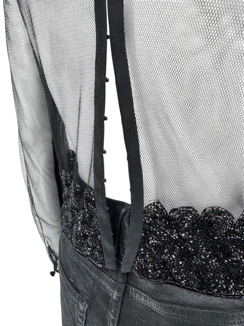 Linda Allard for Ellen Tracy Black Sheer Mesh Beaded Blouse - Size 12