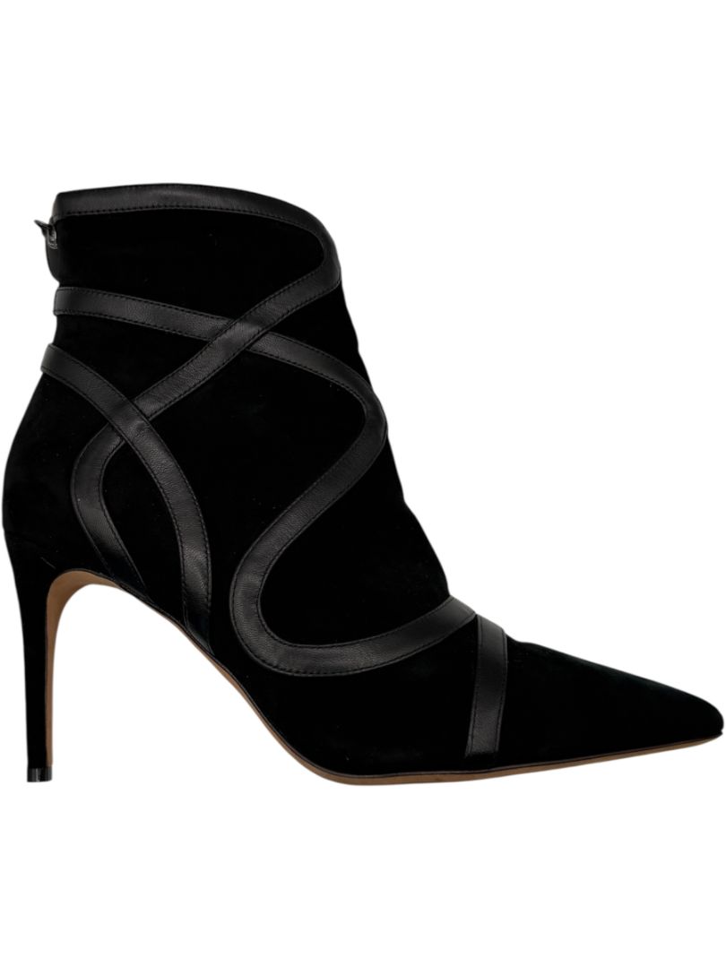 Alexandre Birman Black Suede & Leather Trim Pointed-Toe Booties – Size 39