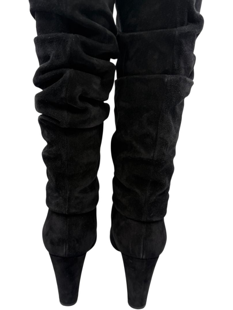 Manolo Blahnik Black Suede Slouch Knee-High Boots – Size 39.5