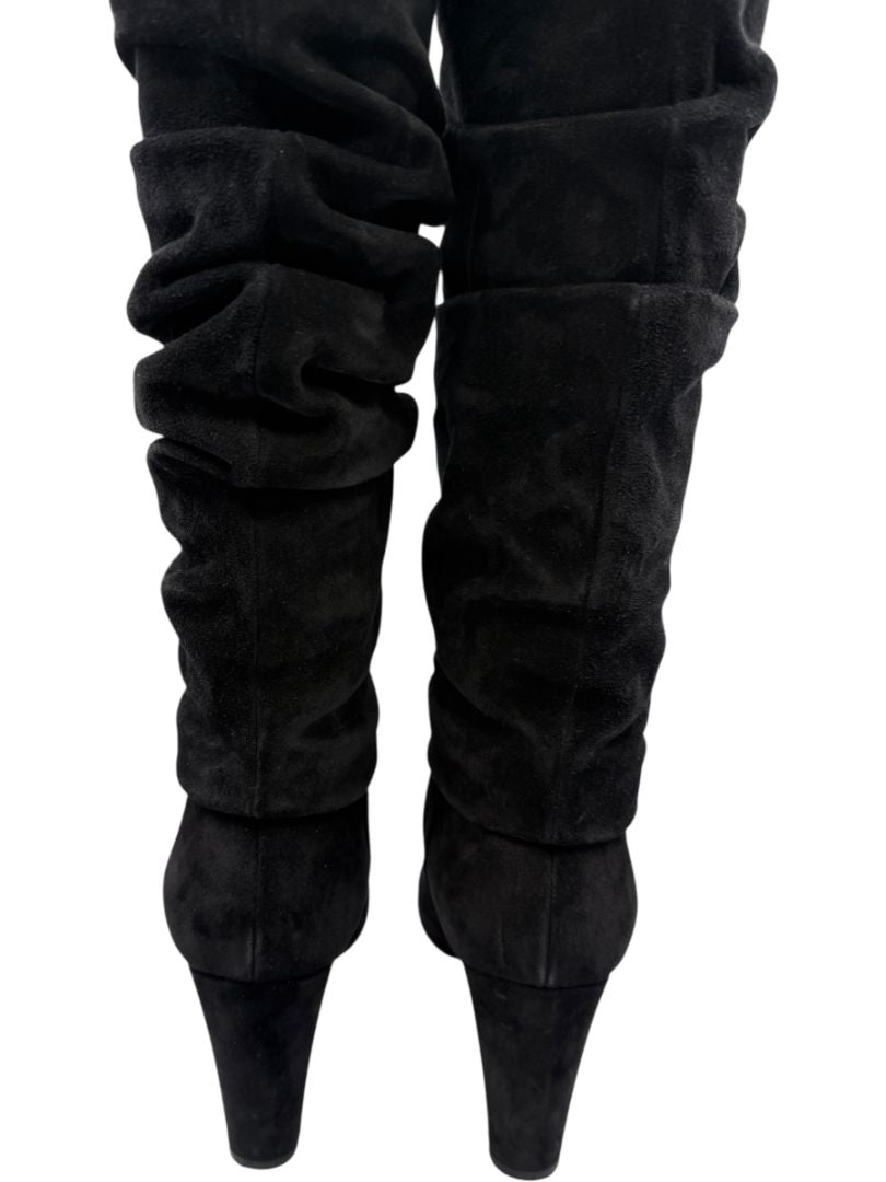 Manolo Blahnik Black Suede Slouch Knee-High Boots – Size 39.5