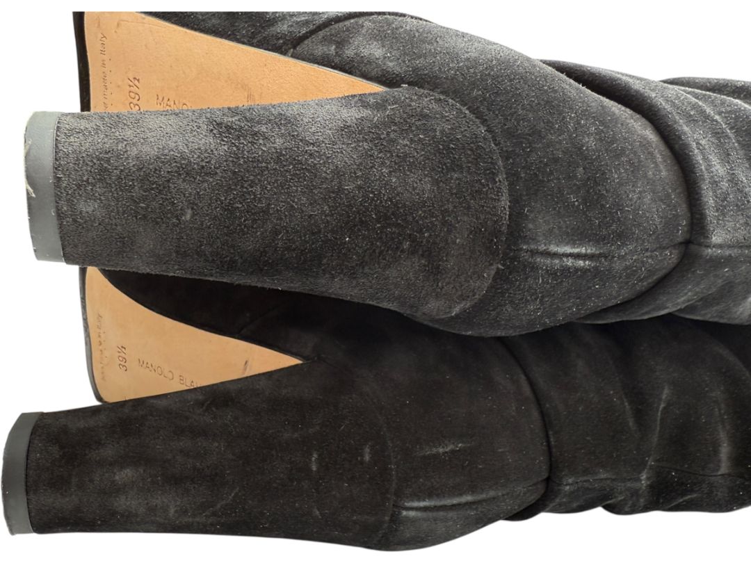 Manolo Blahnik Black Suede Slouch Knee-High Boots – Size 39.5