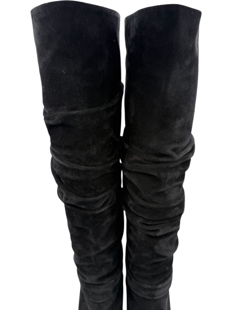 Manolo Blahnik Black Suede Slouch Knee-High Boots – Size 39.5