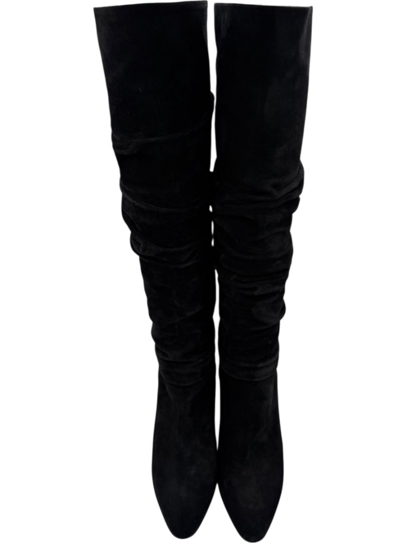 Manolo Blahnik Black Suede Slouch Knee-High Boots – Size 39.5