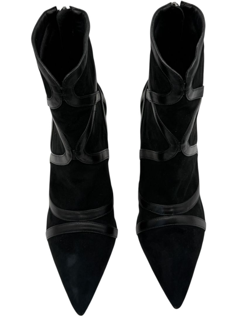 Alexandre Birman Black Suede & Leather Trim Pointed-Toe Booties – Size 39