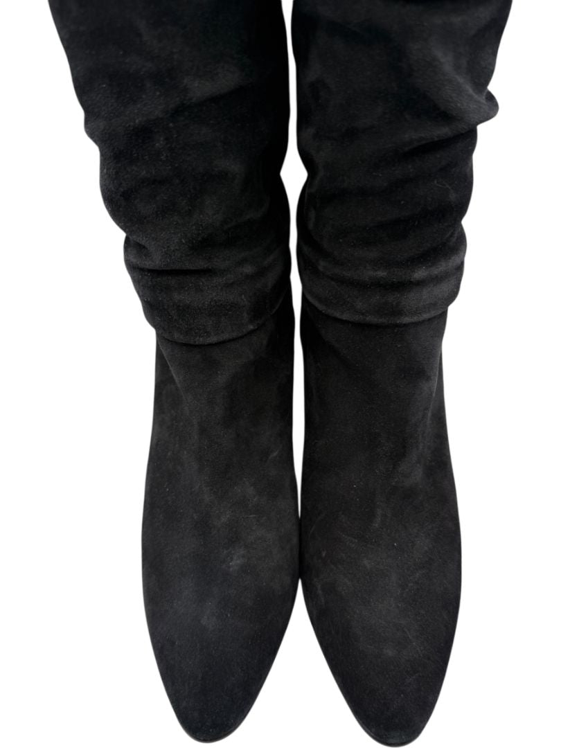 Manolo Blahnik Black Suede Slouch Knee-High Boots – Size 39.5