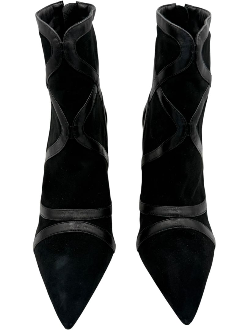 Alexandre Birman Black Suede & Leather Trim Pointed-Toe Booties – Size 39