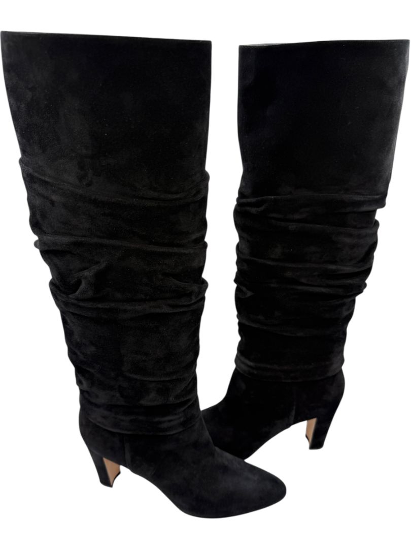 Manolo Blahnik Black Suede Slouch Knee-High Boots – Size 39.5