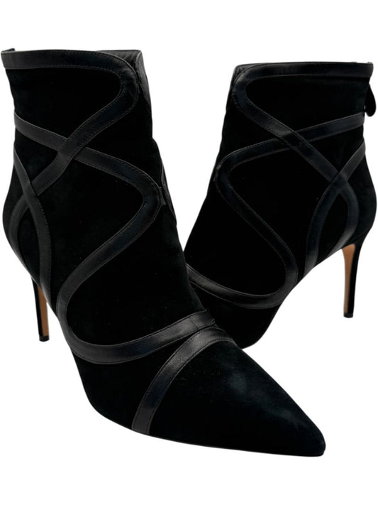 Alexandre Birman Black Suede & Leather Trim Pointed-Toe Booties – Size 39