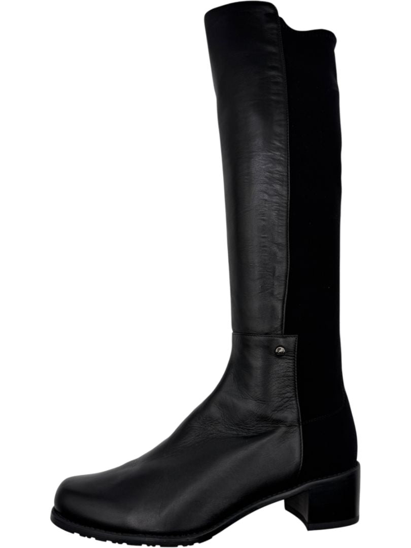Stuart Weitzman Black Leather & Stretch Fabric 50/50 Knee-High Riding Boots – Size 8M