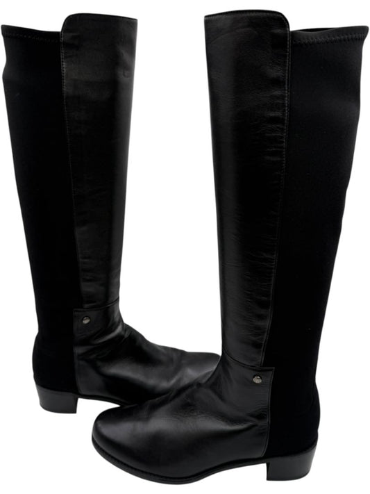 Stuart Weitzman Black Leather & Stretch Fabric 50/50 Knee-High Riding Boots – Size 8M