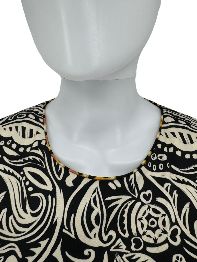 La DoubleJ Black & Ivory Printed Cotton 24/7 Dress – Size L- NWT