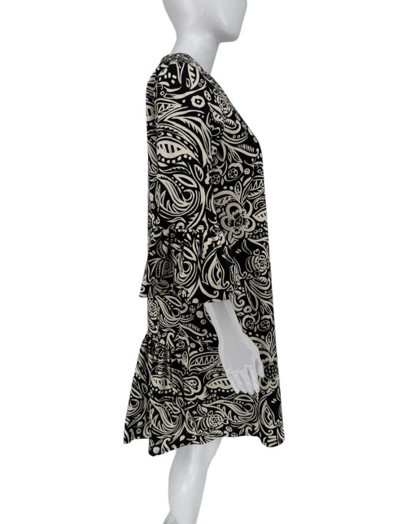 La DoubleJ Black & Ivory Printed Cotton 24/7 Dress – Size L- NWT
