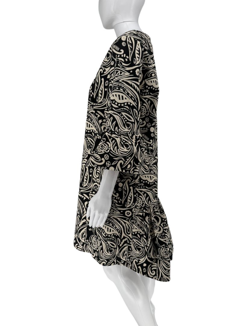 La DoubleJ Black & Ivory Printed Cotton 24/7 Dress – Size L- NWT