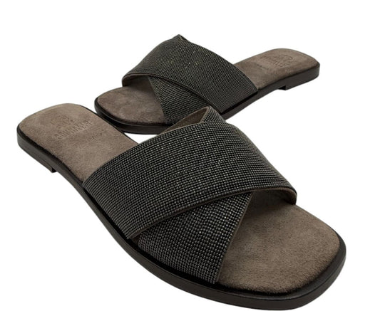 Brunello Cucinelli Embellished Criss Cross Flat Sandals - Sz 37