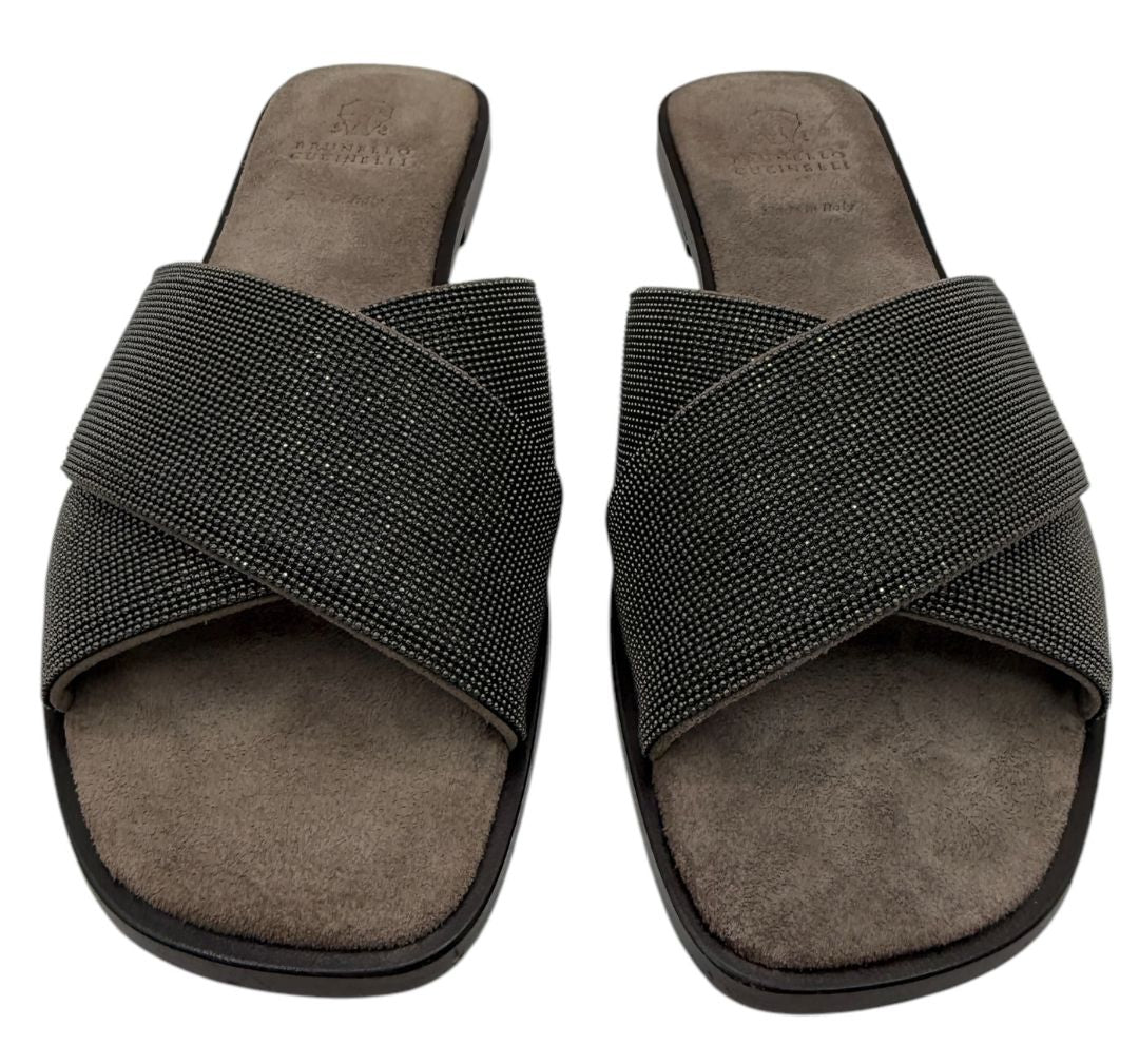 Brunello Cucinelli Embellished Criss Cross Flat Sandals - Sz 37