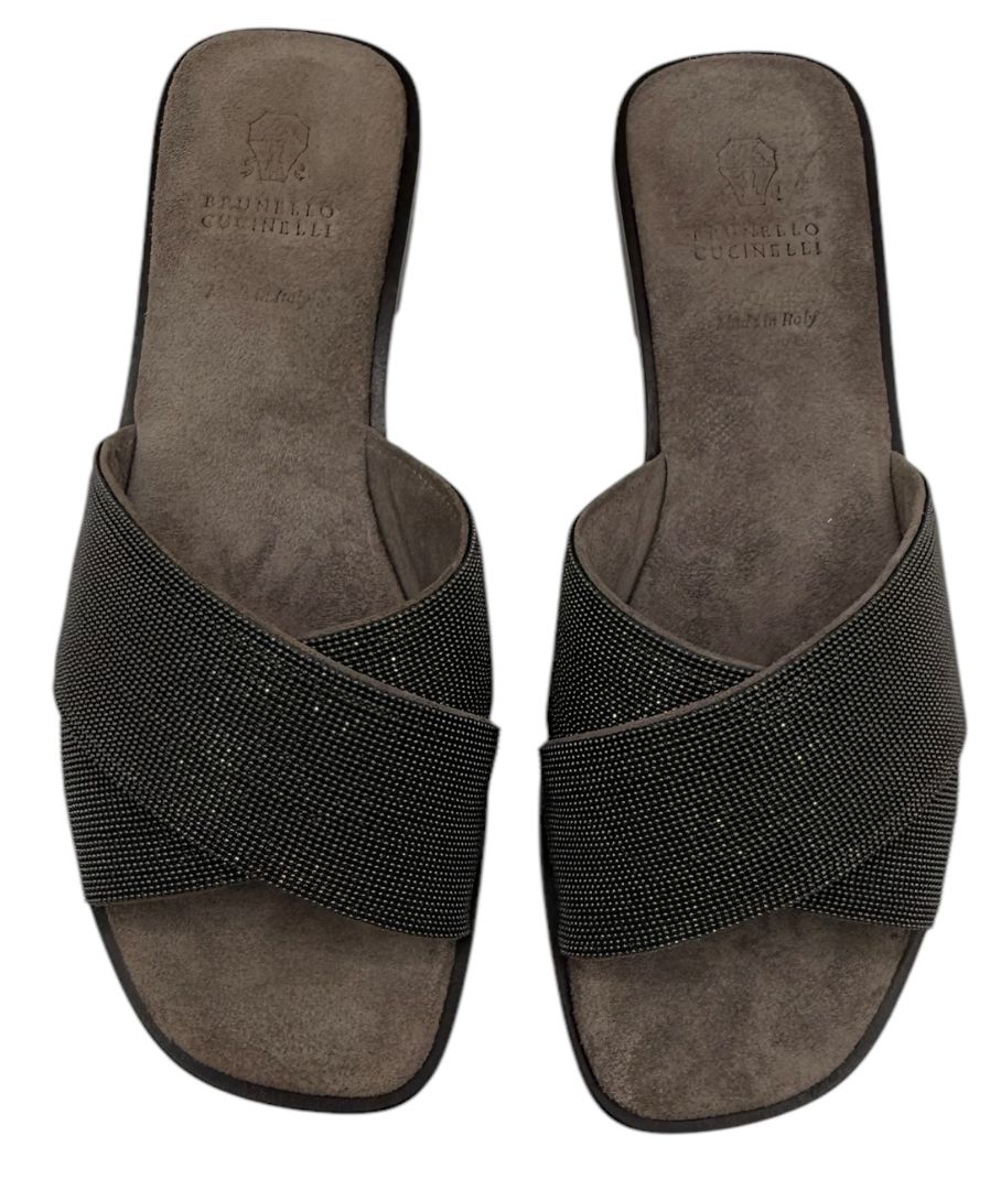 Brunello Cucinelli Embellished Criss Cross Flat Sandals - Sz 37