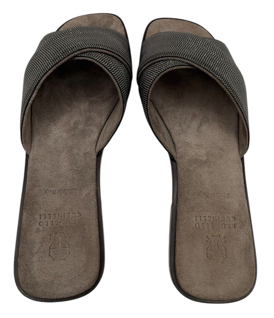Brunello Cucinelli Embellished Criss Cross Flat Sandals - Sz 37