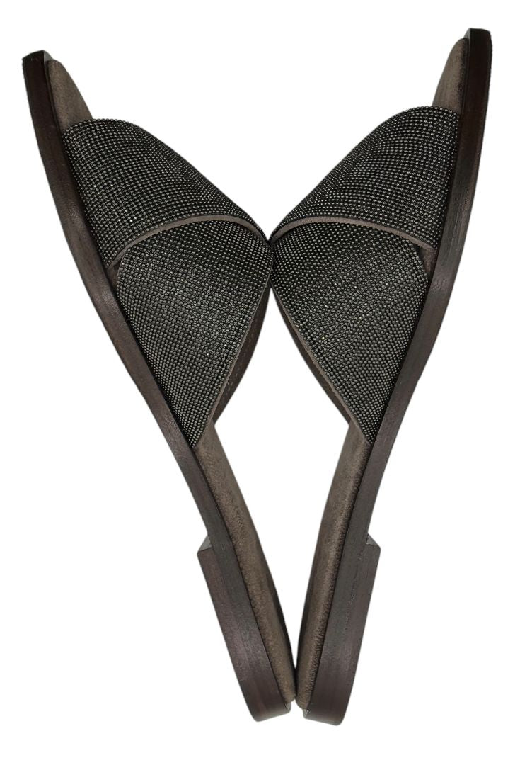 Brunello Cucinelli Embellished Criss Cross Flat Sandals - Sz 37