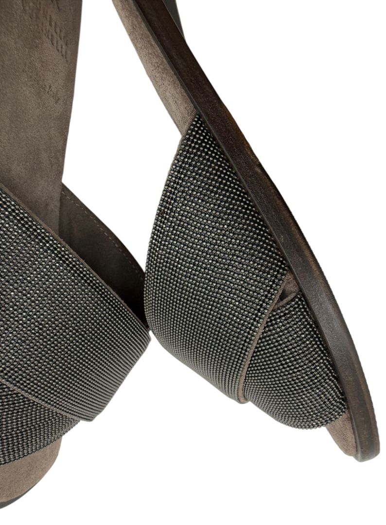 Brunello Cucinelli Embellished Criss Cross Flat Sandals - Sz 37