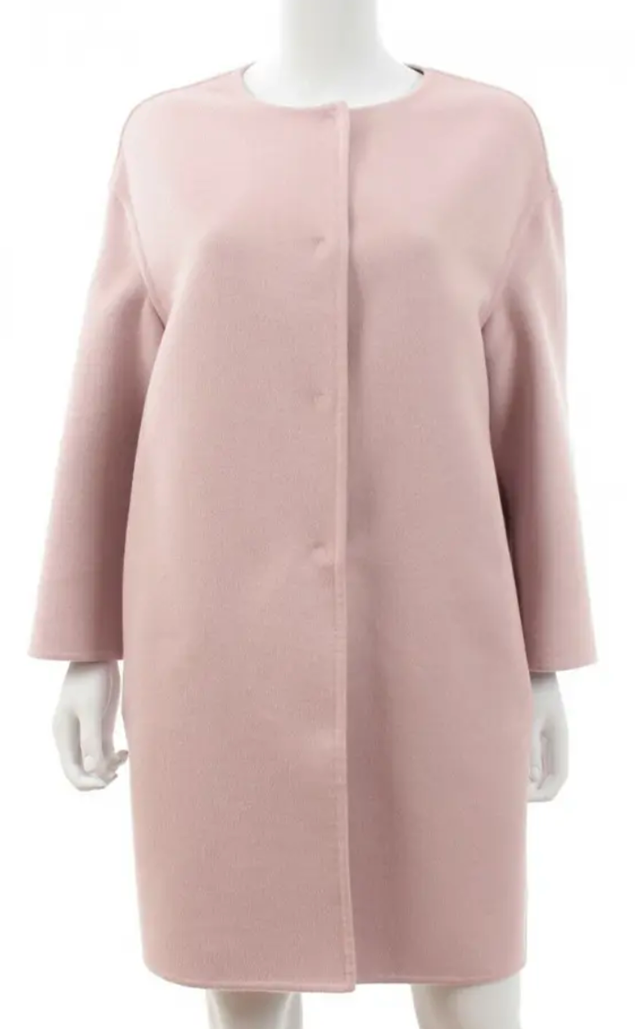 PRADA Collarless Coat Virgin Wool Angora Cashgora Pink Double-faced-Size 42