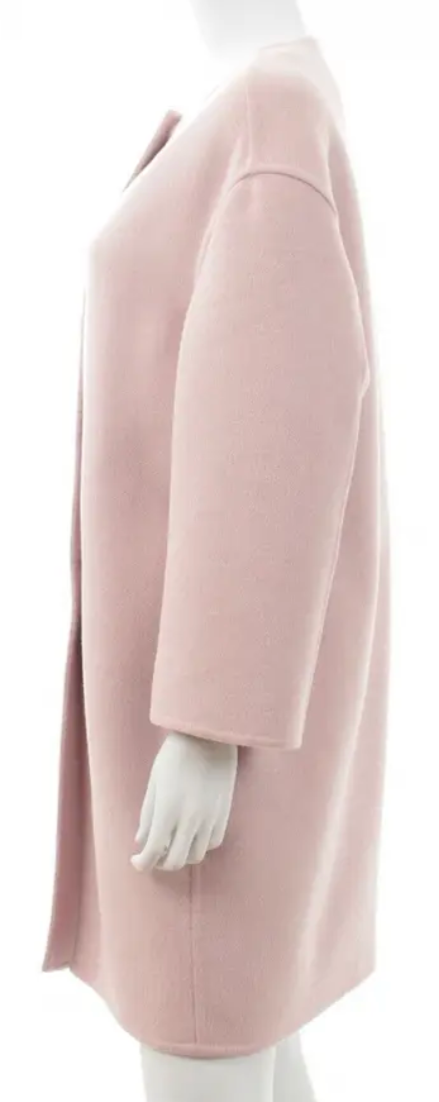 PRADA Collarless Coat Virgin Wool Angora Cashgora Pink Double-faced-Size 42