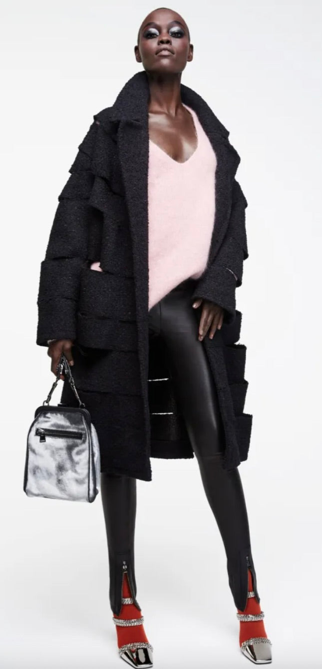 Tom Ford Black Textured Bouclé Cut-Out Coat – Runway Fall 2017 – Size S – NWT