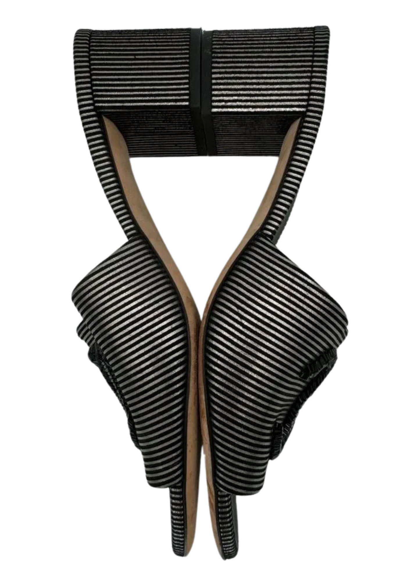 Chanel Women's CC Slide Sandals Embellished Striped Suede Sz. 39.5