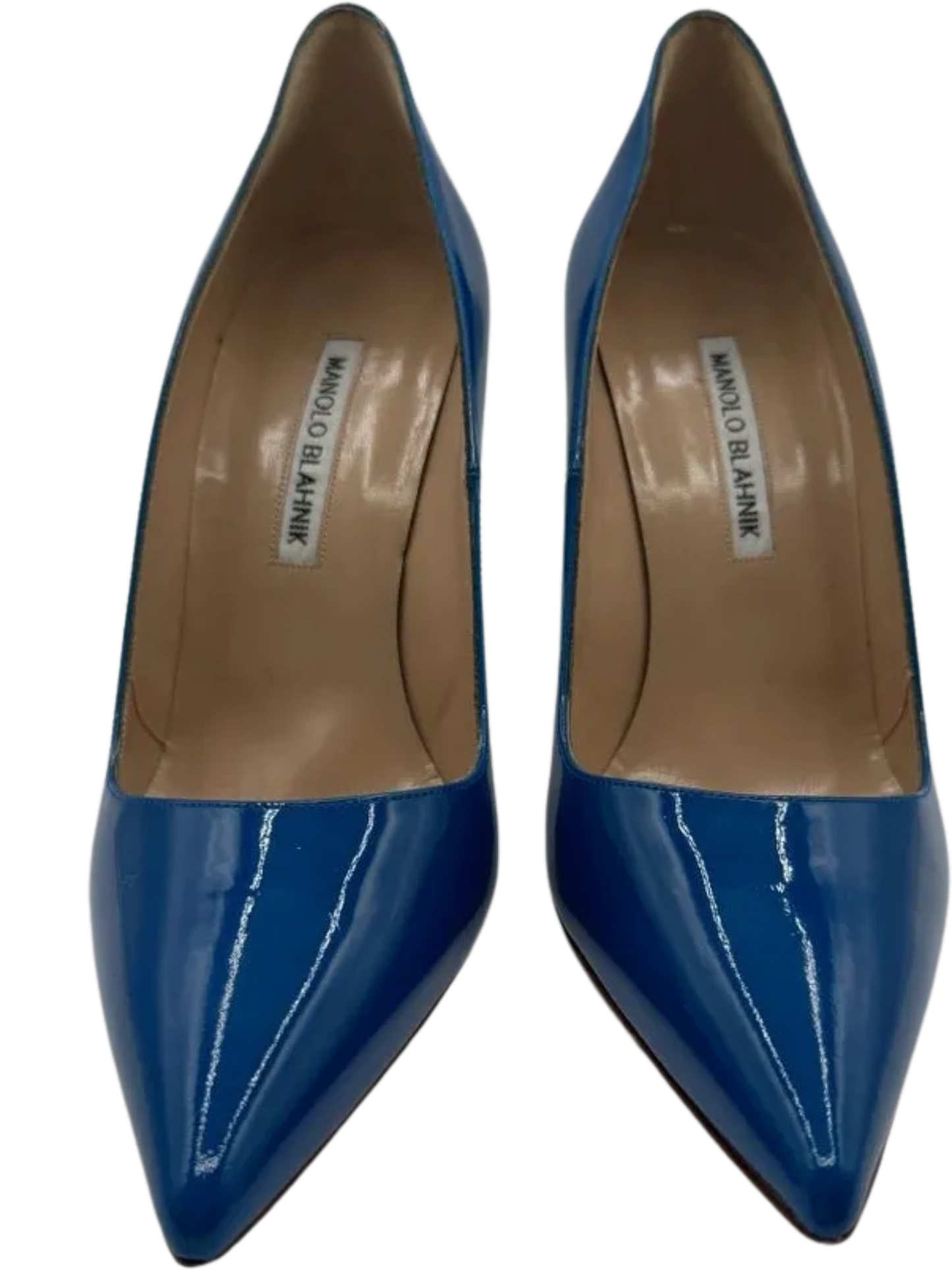 Manolo Blahnik Blue Patent Leather BB Pointed Toe Pumps