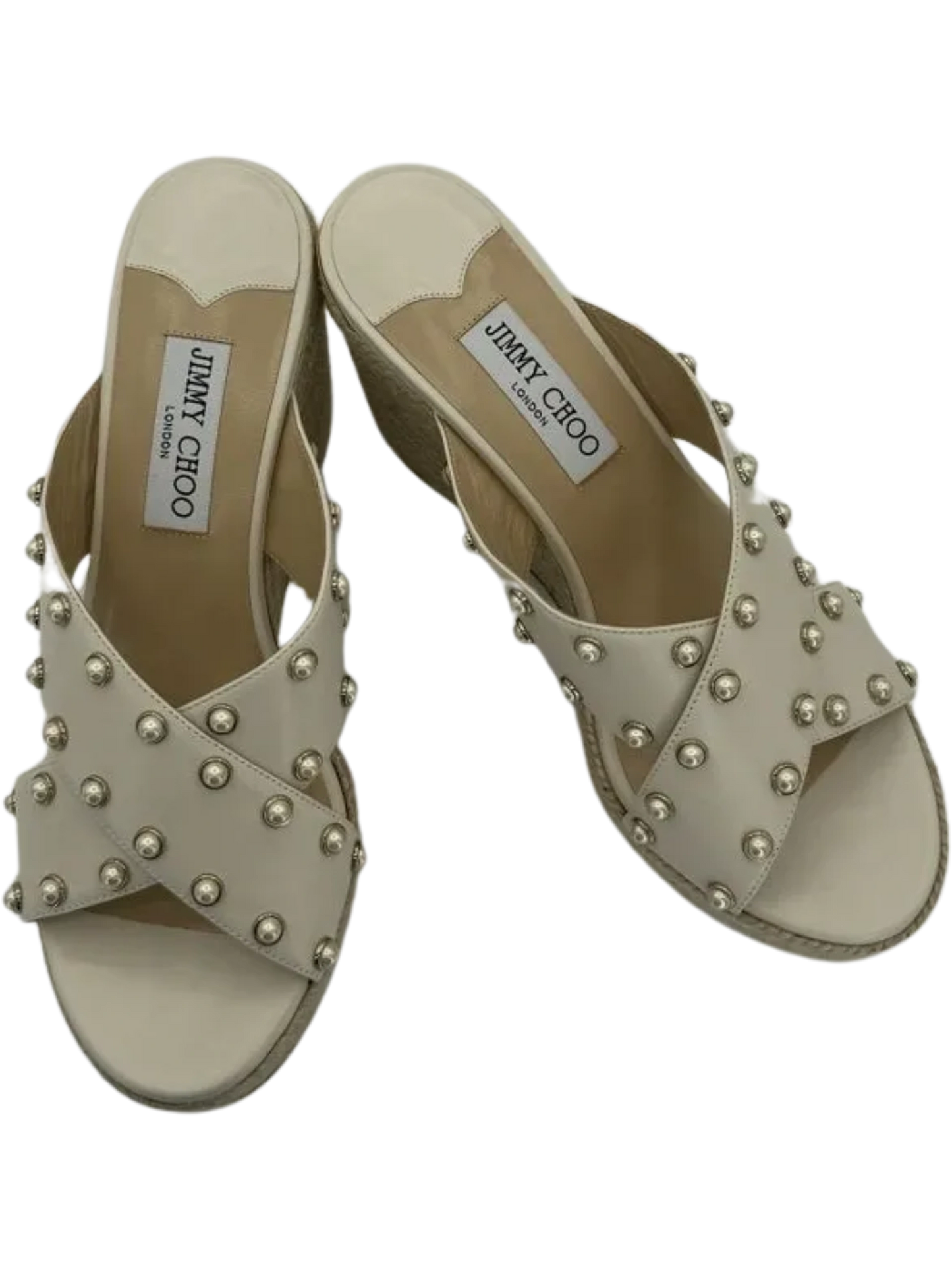 *NEW* Jimmy Choo Dovina Studded Creamy White Wedge Sandals