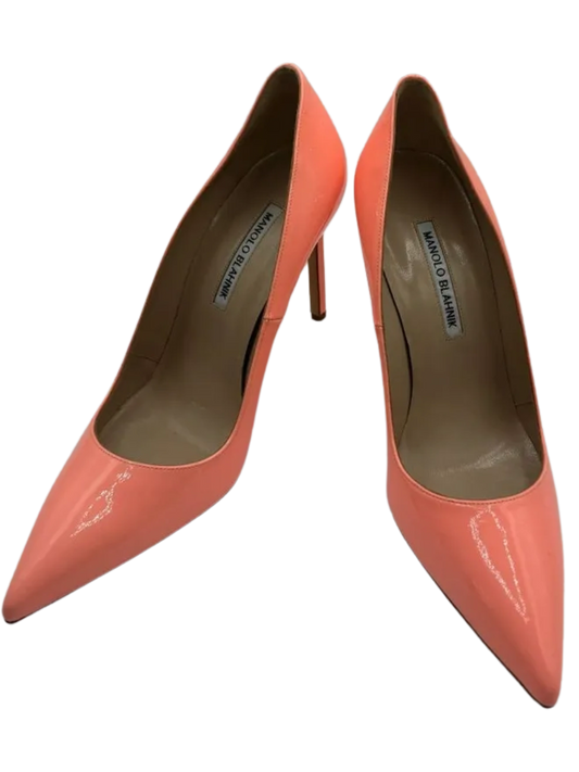 Manolo Blahnik “BB” Pointy-Toe Pumps in Coral 2014 Resort Collection