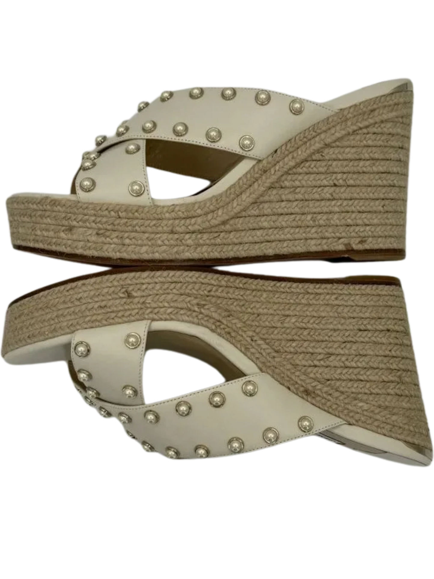 *NEW* Jimmy Choo Dovina Studded Creamy White Wedge Sandals